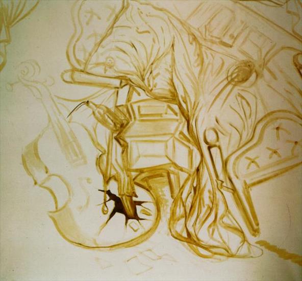 Salvador Dali - ponad 620 - 1983_17_Bed and Bedside Table Ferociously Attacking a Cello, 1983.jpg